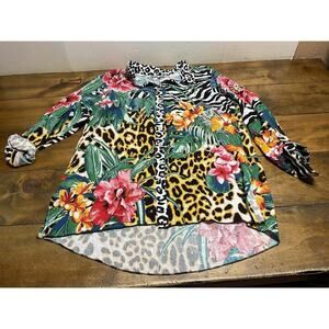 John Mark Top Women’s Size Large Tropical Palm Floral Animal Print NWT